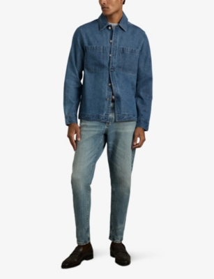 Reiss Mens Light Blue Wash Tore Button-through Denim Overshirt In Light Blue Wash