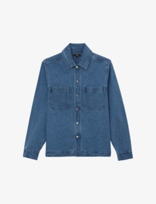 Reiss Mens Light Blue Wash Tore Button-through Denim Overshirt In Light Blue Wash