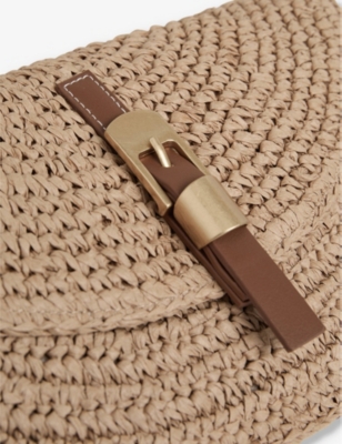 REISS: Aria Half-Moon Raffia Clutch Bag