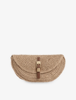 REISS: Aria Half-Moon Raffia Clutch Bag