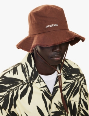 Jacquemus Womens Brown Le Bob Artichaut Script-hardware Large-brim Cotton Bucket Hat In Brown