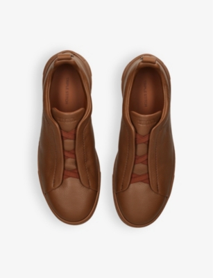 Ermenegildo Zegna Mens Tan Tripe Stitch Leather Low-top Trainers In Tan