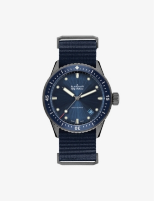 Shop Blancpain Mens  5000-0240-naoa Fifty Fathoms Bathyscaphe Ceramic And Textile Automatic Watch In Blue