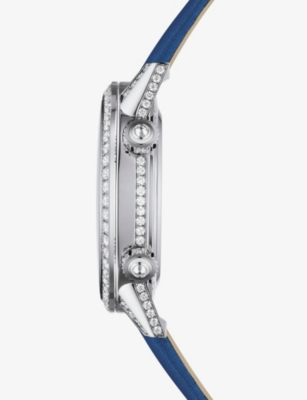 JAEGER-LECOULTRE MENS BLUE 3533490 RENDEZ-VOUS 18CT WHITE-GOLD, SATIN, MOTHER-OF-PEARL AND 2.86CT DIAMOND AUTOMATIC W 