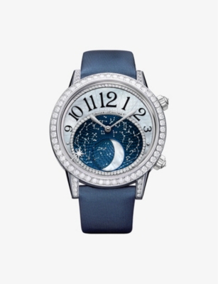 JAEGER-LECOULTRE MENS BLUE 3533490 RENDEZ-VOUS 18CT WHITE-GOLD, SATIN, MOTHER-OF-PEARL AND 2.86CT DIAMOND AUTOMATIC W 