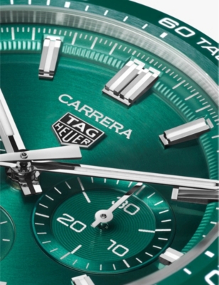 Shop Tag Heuer Mens  Cbn2a1n.ba0643 Carrera Chronograph Stainless-steel Automatic Watch In Green