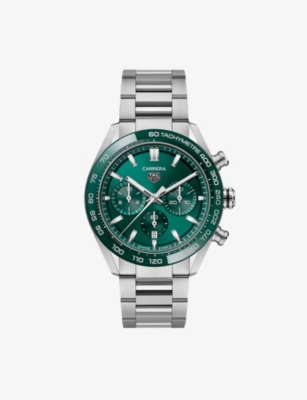 Shop Tag Heuer Mens  Cbn2a1n.ba0643 Carrera Chronograph Stainless-steel Automatic Watch In Green