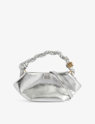 Ganni Womens Silver Bou Small Recycled-leather Blend Top-handle Bag In Metallic