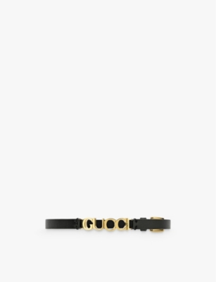 Shop Gucci Womens Logo-script Leather Bracelet Black