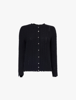 Shop Marc Jacobs Womens  Cable Knit Distressed-trims Wool-cashmere Knit Cardigan In Black