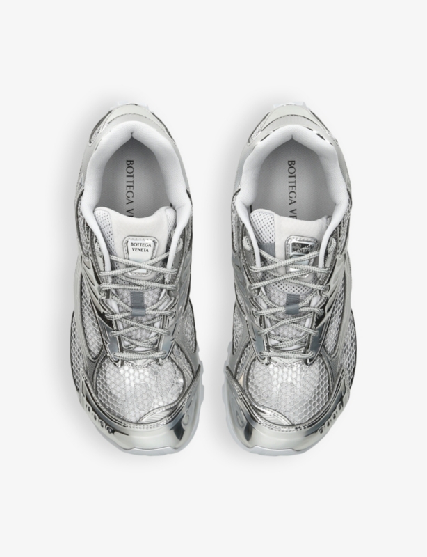 Orbit metallic-panel net-covered low-top trainers