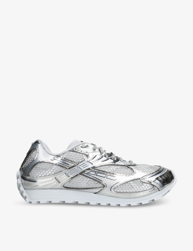 Orbit metallic-panel net-covered low-top trainers