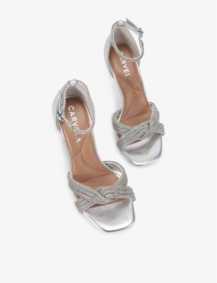 CARVELA: Arielle Crystal-Knot Woven Heeled Sandals