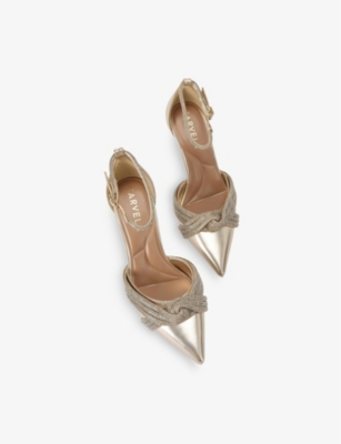 CARVELA: Arielle Crystal-Knot Metallic Faux-Leather Court Heels