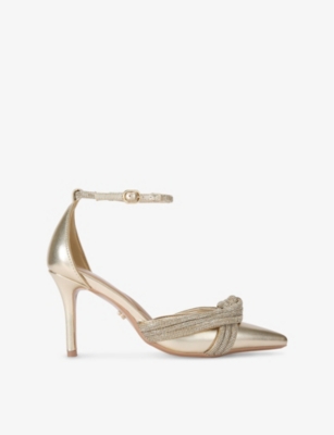 CARVELA: Arielle Crystal-Knot Metallic Faux-Leather Court Heels