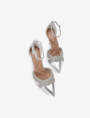 CARVELA WOMENS CARVELA ARIELLE CRYSTAL-KNOT METALLIC FAUX LEATHER COURT HEELS 
