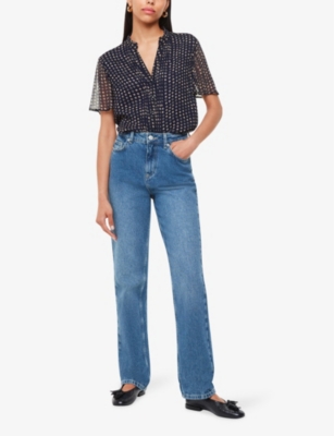 Whistles Spotted Hoop Frill Blouse, Size 10 In Blue