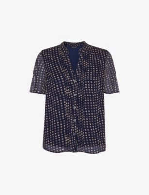 Whistles Spotted Hoop Frill Blouse, Size 10 In Blue