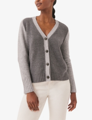 The White Company S  Colour-block Wool-blend Knitted Cardigan In Midgrymrl