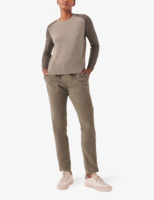 The White Company S Colourblock Knitted Organic Cotton-blend Jumper Mink Marl In Mink Marl