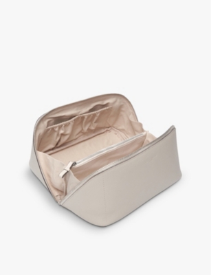 The White Company Almond Saffiano Fold Out Leather Make-up Cas In Almond
