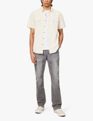 True Religion Mens Chalk Grey Wash Ricky Big T Flap Exposed-stitching Straight-leg Slim-fit Stretch-denim Blend Je In Chalk Grey Wash