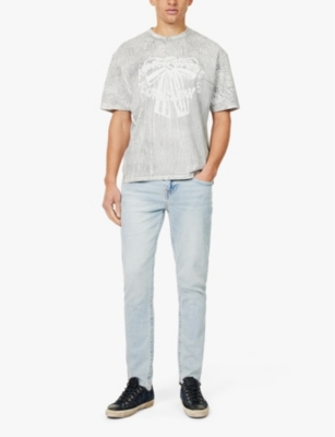 True Religion Mens Drover Light Wash Rocco Faded-wash Straight-leg Slim-fit Stretch-denim Jeans In Drover Light Wash