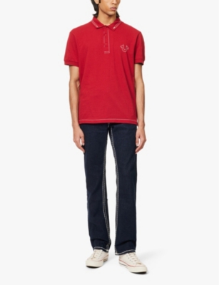 TRUE RELIGION MENS RINS INDIGO RICKY FLAP SUPER T EXPOSED-STITCHING STRAIGHT-LEG SLIM-FIT STRETCH-DENIM JEANS 