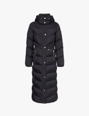 Moose Knuckles Womens  Belle Cote Stand-collar Long Faille-down Coat In Black