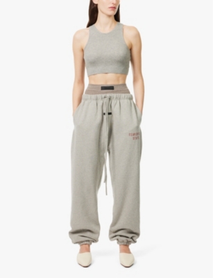 ESSENTIALS WOMENS FEAR OF GOD ESSENTIALS WAFFLE SPORT CROPPED WOVEN-BLEND TOP 