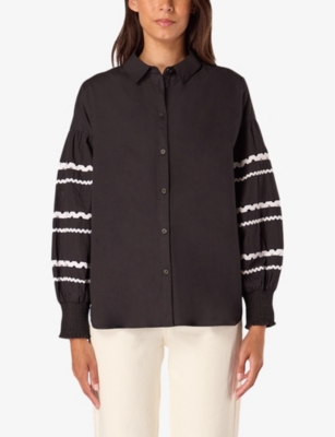 Ro&zo Insert-trim Relaxed-fit Cotton Blouse In Black