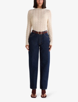Ro&zo Lace High-neck Long-sleeve Stretch-knit Top In White