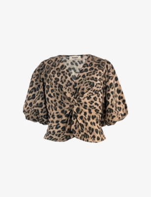 Shop Ro&zo Womens  Leopard-print Twist-front Cotton Blouse In Multi