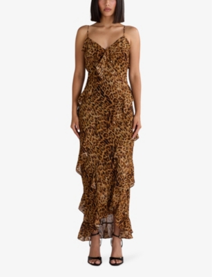 RO&ZO: Kirstee leopard-print ruffle-trim woven maxi dress