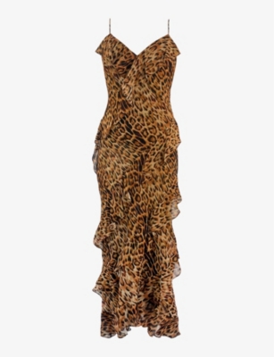 RO&ZO: Kirstee leopard-print ruffle-trim woven maxi dress