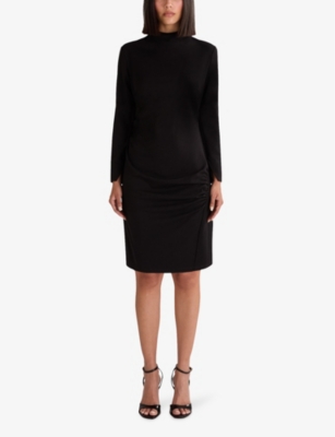 Ro&zo Crew-neck Long-sleeve Stretch-woven Mini Dress In Black