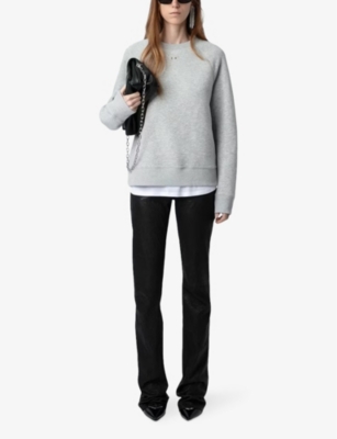 Zadig & Voltaire Womens Gris Chine Clair Upper Diamante-embellished Wings Cotton-blend Sweatshirt In Gris Chine Clair