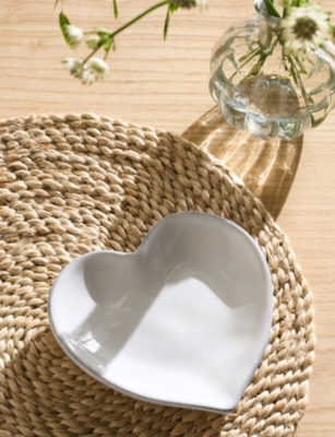 The White Company Porto Heart Stoneware Trinket Dish 13.5cm In White