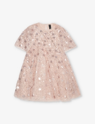 NEEDLE AND THREAD: Shooting Star sequin-embellished cape mini dress 4-12 years