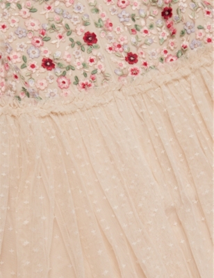 NEEDLE AND THREAD: Lunaria floral-embroidered tulle woven mini dress 4-10 years