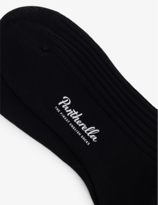 Pantherella Mens Black Danvers Branded Cotton-blend Socks In Black