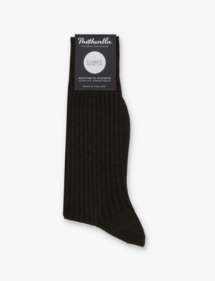 Pantherella Mens Dark Brown Mix Danvers Branded Cotton-blend Socks