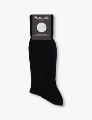 Pantherella Mens Black Laburnum Branded Wool-blend Socks