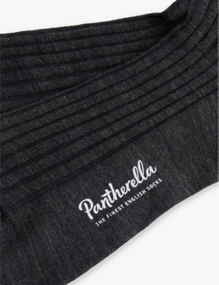 Pantherella Mens Charcoal Laburnum Branded Wool-blend Socks In Charcoal