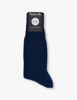 Pantherella Mens Dark Blue Laburnum Branded Wool-blend Socks