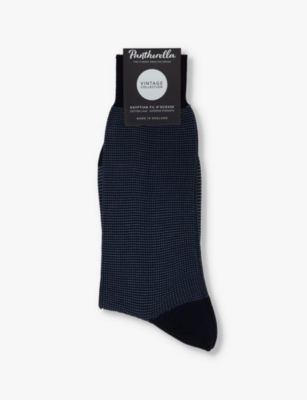 Pantherella Mens Navy Tewkesbury Knitted Cotton-blend Socks