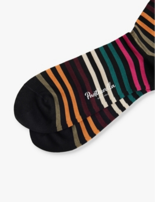 Pantherella Mens Black Kilburn Stripe Pattern Cotton-blend Socks In Black