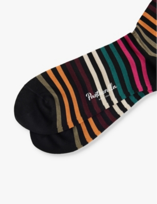 Shop Pantherella Mens  Kilburn Stripe Pattern Cotton-blend Socks In Black