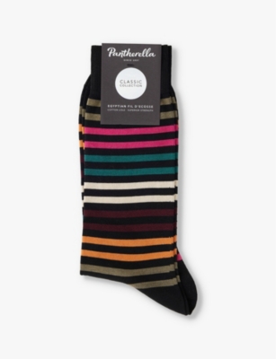 Shop Pantherella Mens  Kilburn Stripe Pattern Cotton-blend Socks In Black