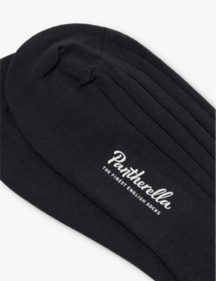 Pantherella Mens Charcoal Pembrey Branded Cotton-blend Socks In Charcoal